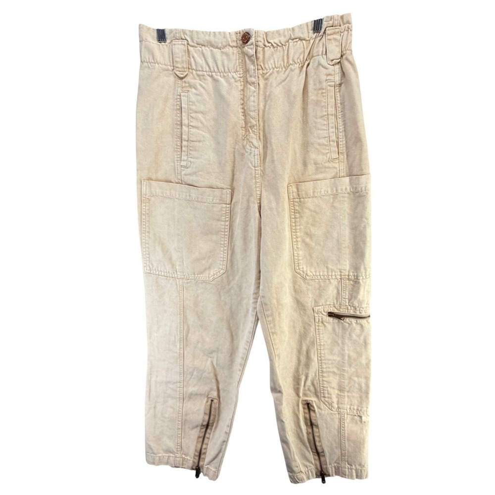 BDG Urban Outfitters High Waisted Cargo Pants Womens‎ M Cream Zipper Hem Utility